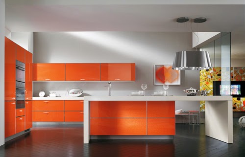 Desain Dapur  Bersih dan Rapi Dengan Nuansa Warna  Orange 
