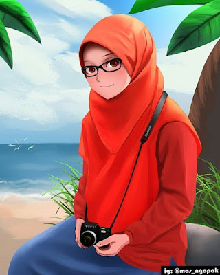 Gambar Kartun Muslimah Bercadar dan Berkacamata