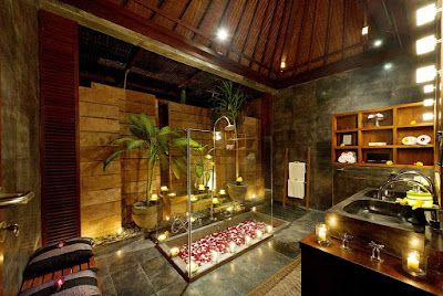 balinese style, bathroom, bathtub