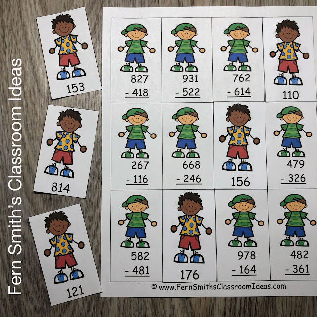 Teaching How to Use Place Value to Subtract Including Lesson Plans, Centers, Task Cards, Color By Numbers & More Resources. #FernSmithsClassroomIdeas