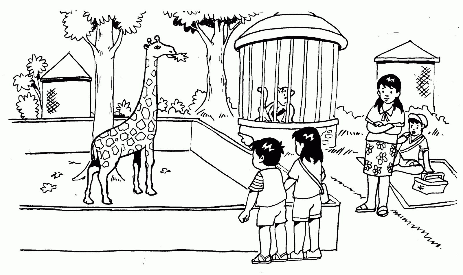 Sketsa Mewarnai Gambar Kebun Binatang