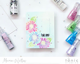 #cardbomb, #mariawillis, #cards, #stamp, #ink, #paper, #handmade, #handmadecards, #diy, #tonicstudios, #tonicstudiosusa, #color, #nuvo, #nuvoshimmerpowder, #video, #videotutorial, 