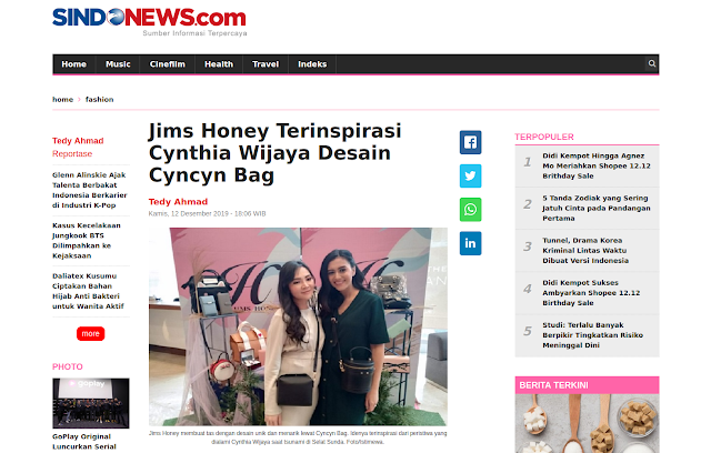 Desain Cyncyn Bag dari Jims Honey terinspirasi dari Cynthia Wijaya