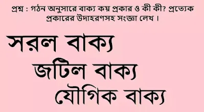 গঠন অনুসারে বাক্য কয় প্রকার ও কী কী? প্রত্যেক প্রকারের উদাহরণসহ সংজ্ঞা লেখ ।