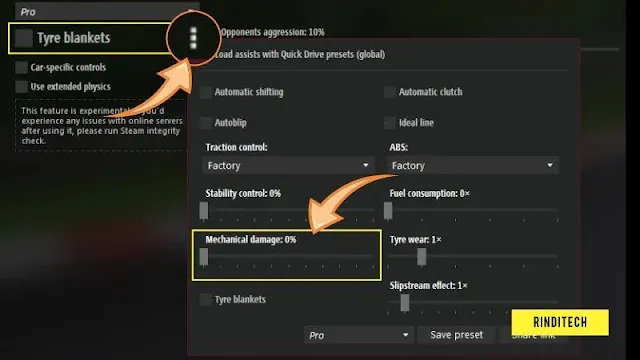 How to turn off damage on Assetto Corsa So the car will always fit 100 percent