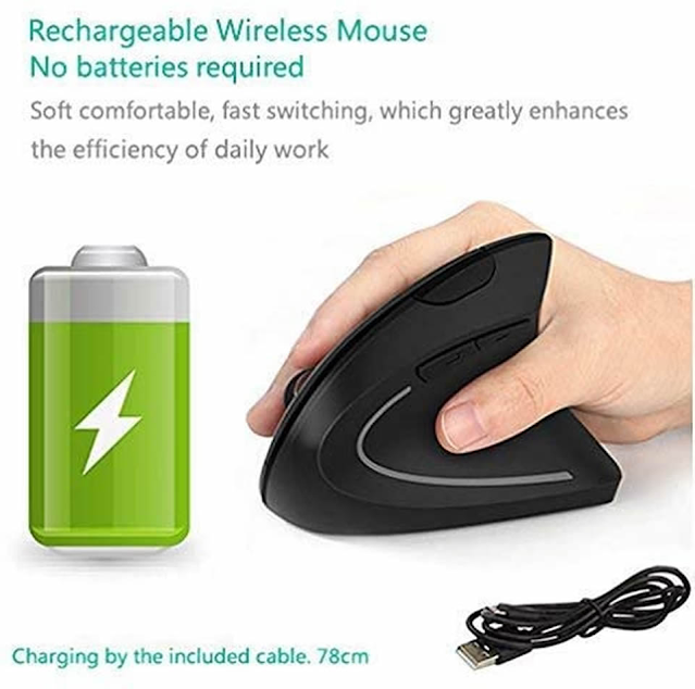 Vertical Wireless Mouse Rechargeable Ergonomic 6 Buttons