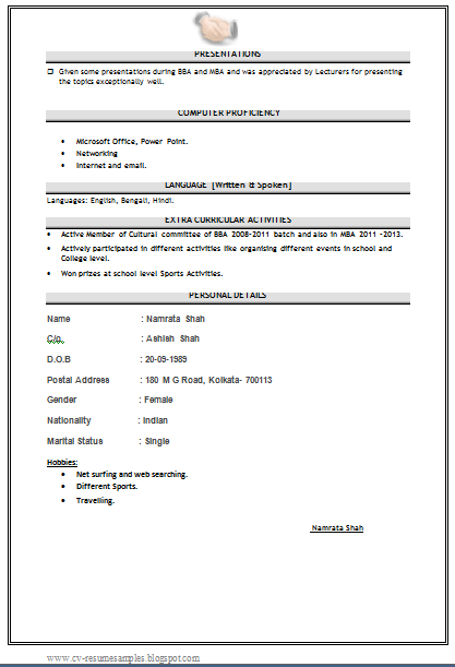 Sample Resume For Mba Fresher Templates And Examples