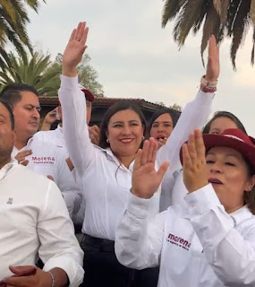 Leti Sandoval en la presentación de Kenia Maldonado como candidata a la presidencia de Tepotzotlán.