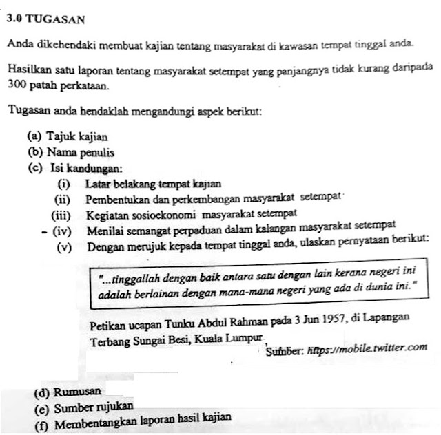 Tugasan Sejarah PT3 2018: Masyarakat Di Kawasan Tempat 