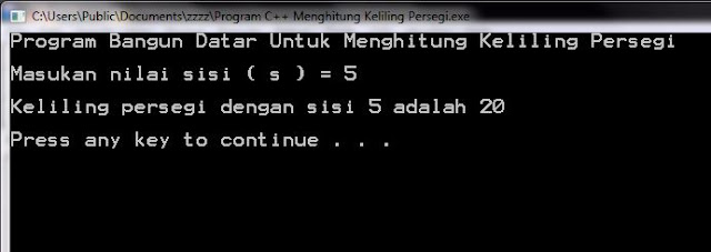 Output Program C++ Keliling Persegi