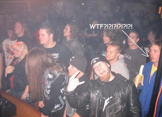 heavy metal concert weird guy eating banana