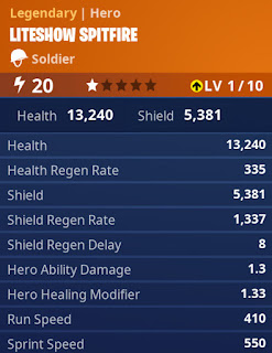 Liteshow Spitfire legendary hero stats