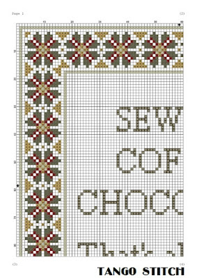 Sewing, coffee, chocolate funny sarcastic cross stitch quote pattern - Tango Stitch