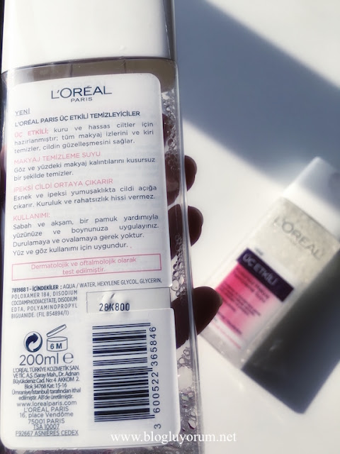 loreal yeni üç etkili kusursuz makyaj temizleme suyu içerik