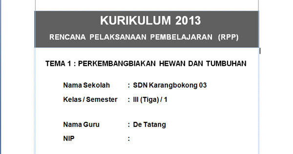 RPP Lengkap Kelas 3, Tema 1, Sub Tema 1, Pembelajaran 3 