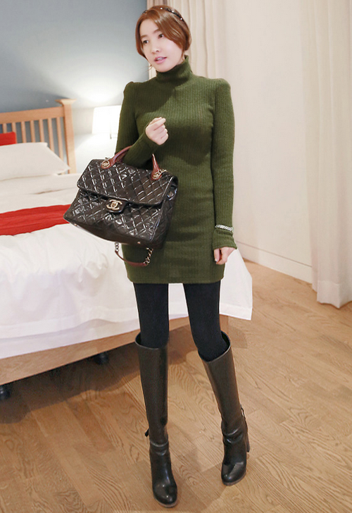 Rib Knit Turtleneck Dress