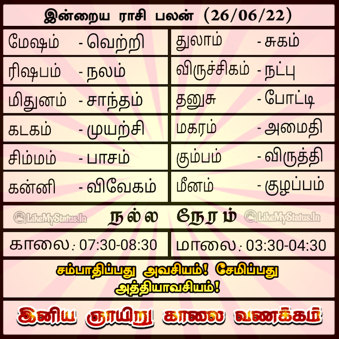 இன்றைய ராசி பலன் (26/06/22)