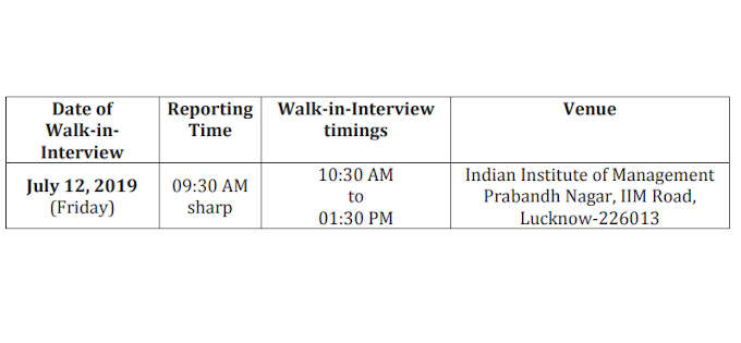 Walk-In-Interview for Consultant (Compliance) at IIM, Lucknow - Interview date July 12, 2019