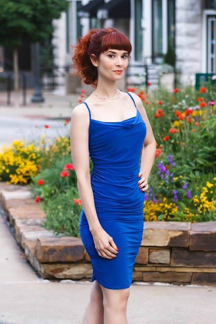 Royal Blue Ruched Cowl Neck Bodycon Mini Dress - Sofie from FemmeLuxeFinery.co.uk