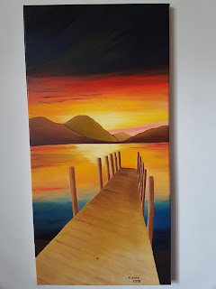 Peinture sur toile Masha Coucher de soleil et la pacerelle sur l'eau