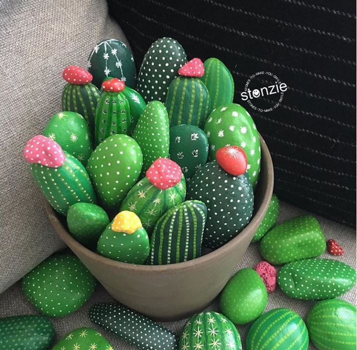 How to make a DIY painted rock cactus garden