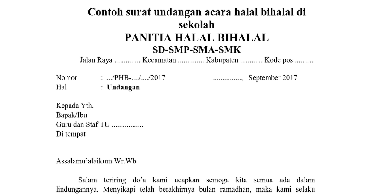 Contoh Undangan Halal Bihalal Word Doc Siap Edit Triprofik 