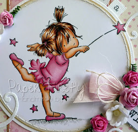 Handmade card; pink and girly featuring a cute ballerina