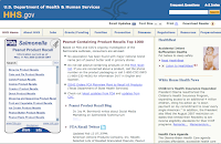 Image of HHS homepage featuring many social media tools to get the almonella in peanut butter recall info out to the public.