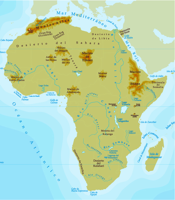 Mapa para jugar ¿Dónde está? Relieve de África Mapas Interactivos  - Imagenes Del Relieve De Africa