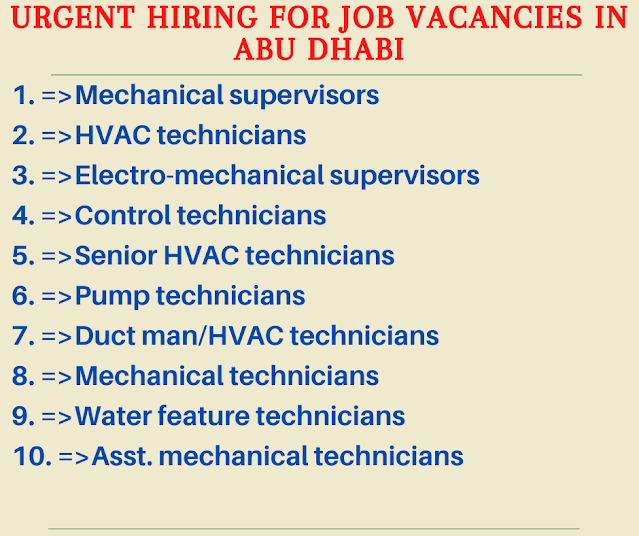 Urgent Hiring for Job Vacancies in Abu Dhabi