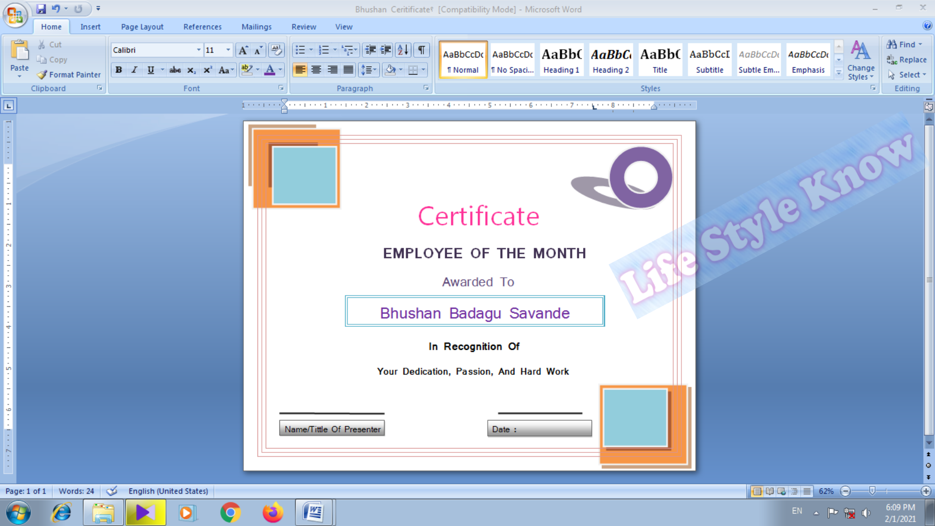 How To Make Certificate In MS Office – एम एस ऑफिस मध्ये सर्टिफिकेट कसे बनवावे.