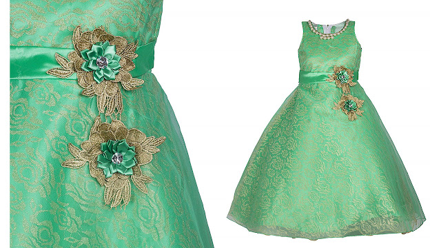 My Lil Princess Girl's Net and Satin Dress (Green)v