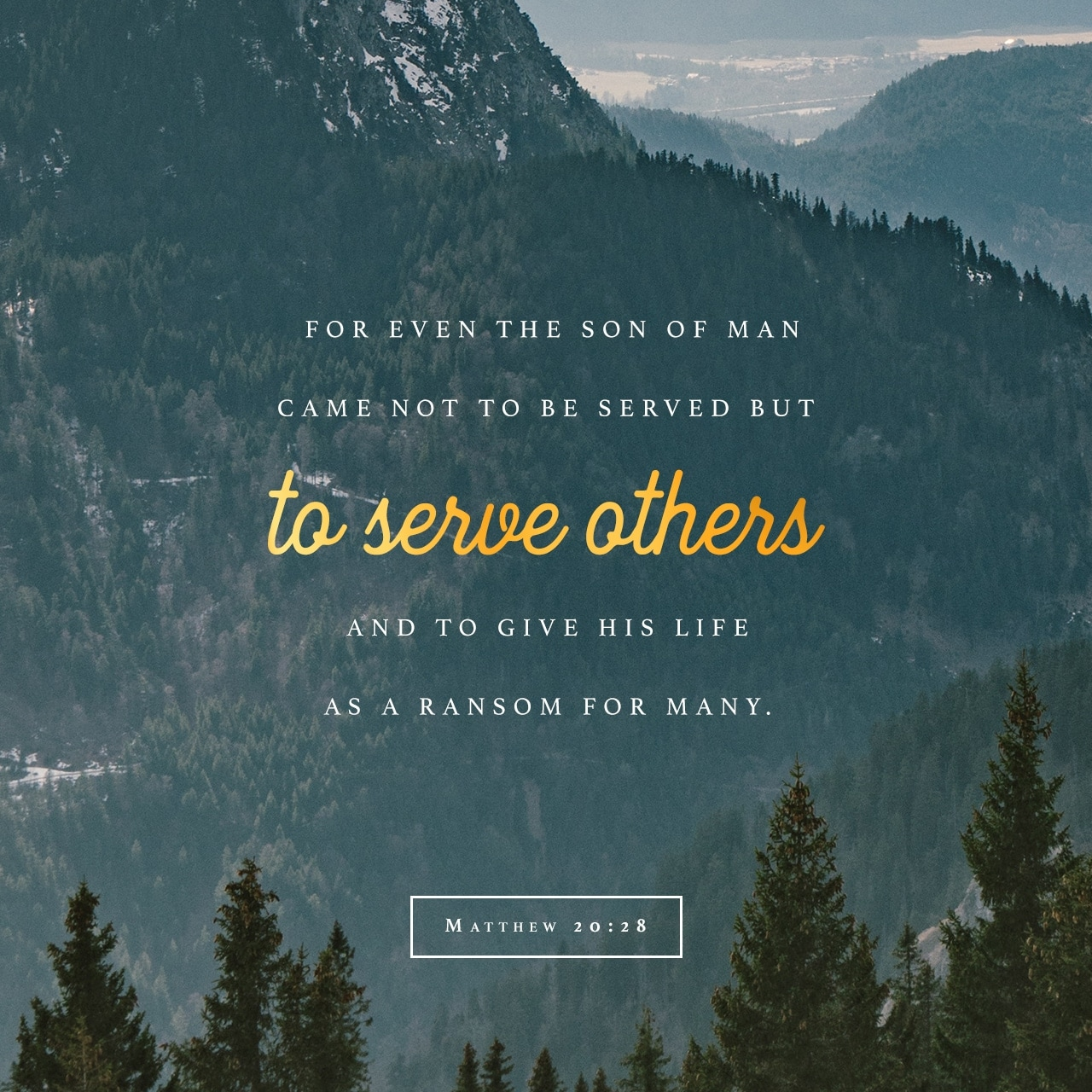 even as the Son of Man came not to be served but to serve, and to give his life as a ransom for many.” Matthew 20:28 ESV https://bible.com/bible/59/mat.20.28.ESV
