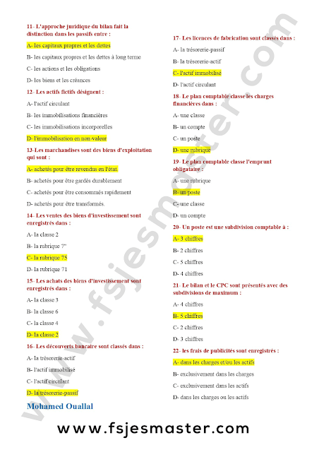 Correction du Concours Master Gestion Financière Comptable et Fiscale (GFCF) 2020-2021 - Fsjes Agdal