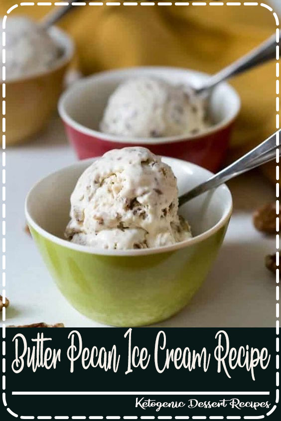 The best low carb butter pecan ice cream recipe ever! It's smooth and creamy and scoops well after frozen. You'd never know it's sugar free! #sugarfree #icecream #butterpecan #keto #lowcarb #ketorecipes