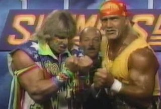 WWF / WWE: Summerslam 1991 -  WWF Champion Hulk Hogan teamed with Ultimate Warrior to take on Sgt. Slaughter, Cl. Mustafa and General Adnan