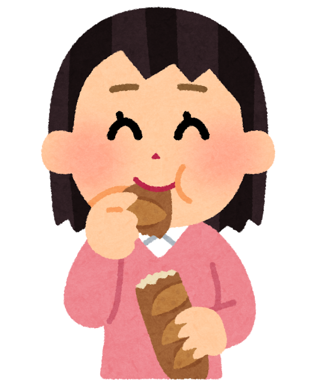 無料イラスト かわいいフリー素材集 フランスパンをちぎって食べる人のイラスト