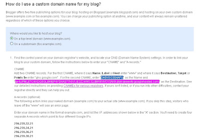 DNS settings in Blogger