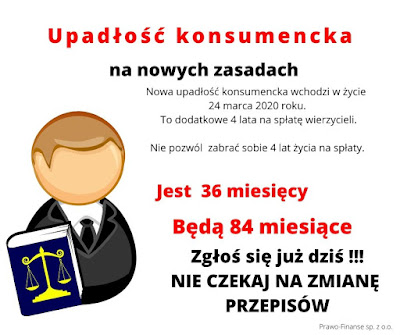 Upađlosc konsumencka na nowych zasadach wchodzi w zycie 24 marca. Prawo-Finanse pomoze przejsc przez caly proces bezbolesnie. Nie badz dluznikiem. 