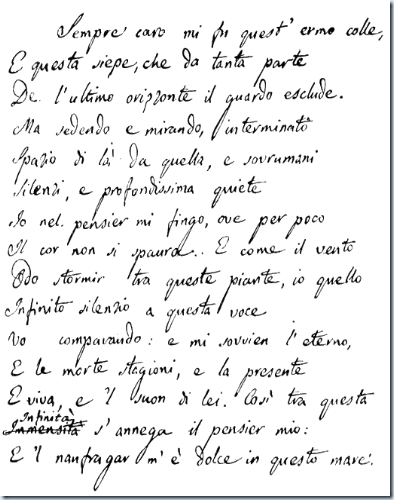 Manuscrito de L'infinito