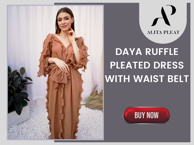 Daya Ruffle Pleated Dress With Waist Belt