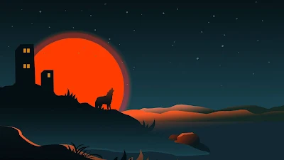 Wallpaper Sunset, Clouds, Wolf, Silhouette