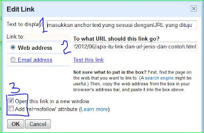 cara memasang memasukkan menambahkan link di posting blog 