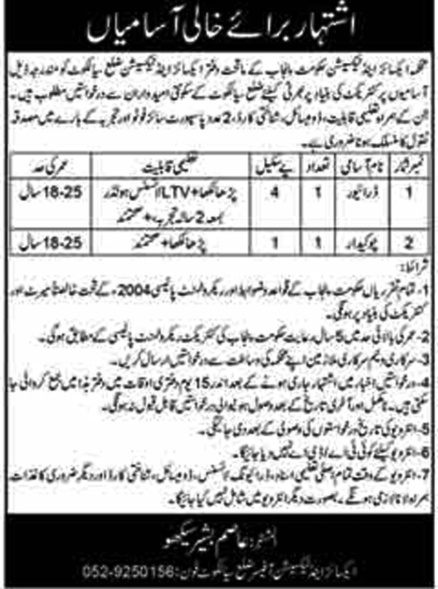 Excise and Taxation Department 2022 Sialkot Jobs