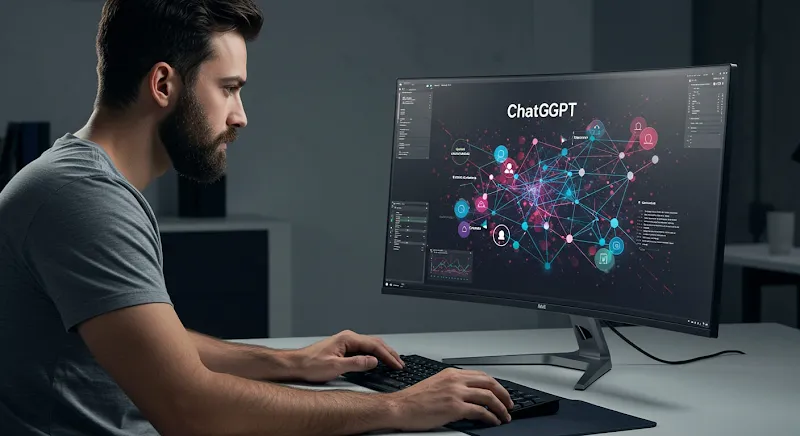 A detailed illustration showcasing the process of training custom ChatGPT models, including data preparation, fine-tuning, and deployment.