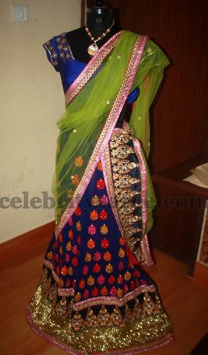 Navy Blue Shimmer Half Saree