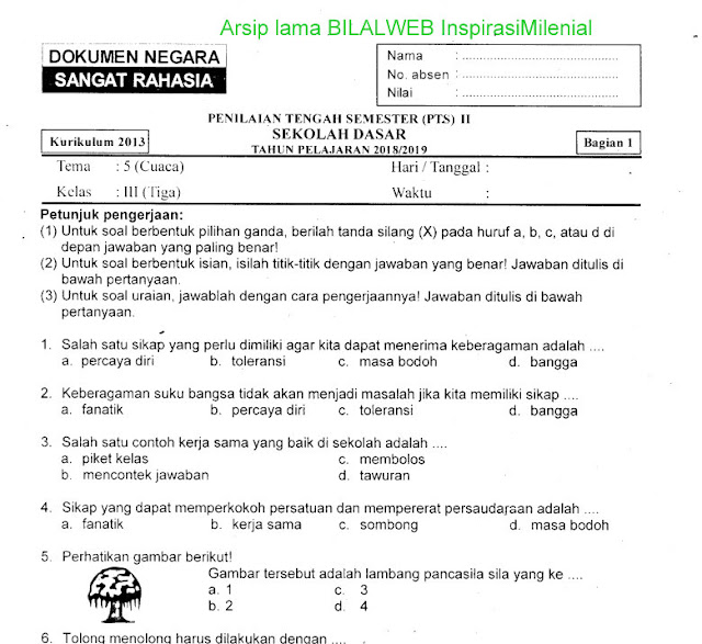 Download Soal Penilaian Tengah Semester (PTS) Genap Tema 5 (Cuaca) Bagian 1 Kelas 3 SD Terbaru Tahun 2019 Gratis