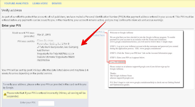 Penulisan ALAMAT Request PIN Adsense Yang benar