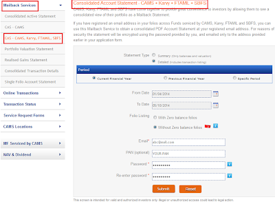 CAMS, Karvy, FTAMIL, SBFS Consolidated Mutual Fund Statement