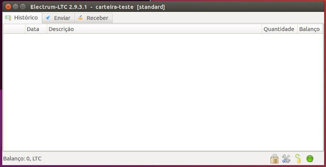 Carteira de Litecoin no Electrum-LTC no modo de Histórico
